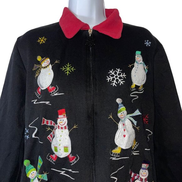 Vintage Onque Casuals Cardigan Sweater Womens M Holiday Christmas Snowman Ugly - Picture 2 of 12